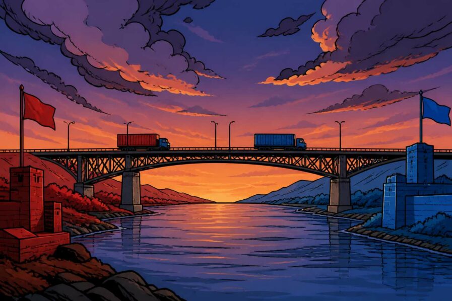 Erste Straßenbrücke Nordkorea–Russland: Handelspfad oder Militärkorridor? Nordkorea Russland Brücke Comic